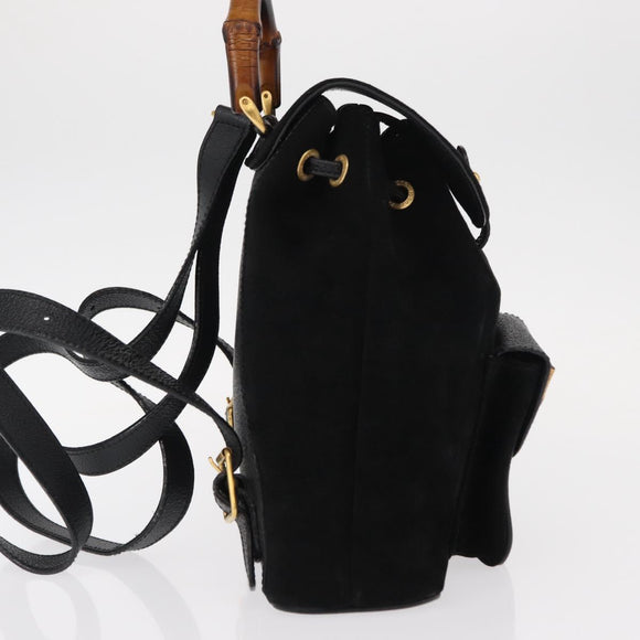 GUCCI Bamboo Backpack Suede Black Gold 003 1956 0030 Auth 155694