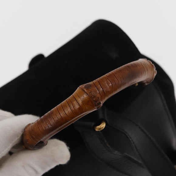 GUCCI Bamboo Backpack Suede Black Gold 003 1956 0030 Auth 155694