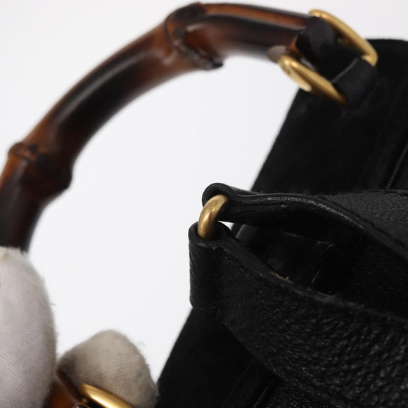 GUCCI Bamboo Backpack Suede Black Gold 003 1956 0030 Auth 155694