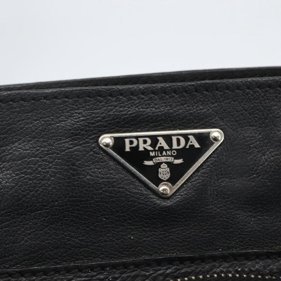 PRADA Shoulder Bag Leather Black Silver Auth 155697