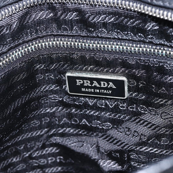 PRADA Schoudertas Leer Zwart Zilver Auth 155697A
