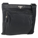 PRADA Schoudertas Leer Zwart Zilver Auth 155697A-1