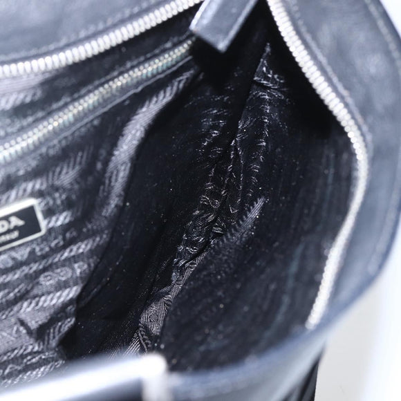 PRADA Shoulder Bag Leather Black Silver Auth 155697