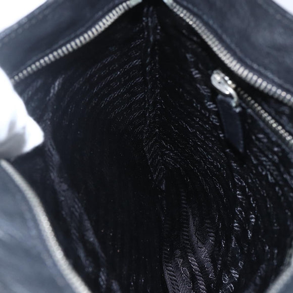 PRADA Shoulder Bag Leather Black Silver Auth 155697