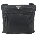 PRADA Schoudertas Leer Zwart Zilver Auth 155697A-13