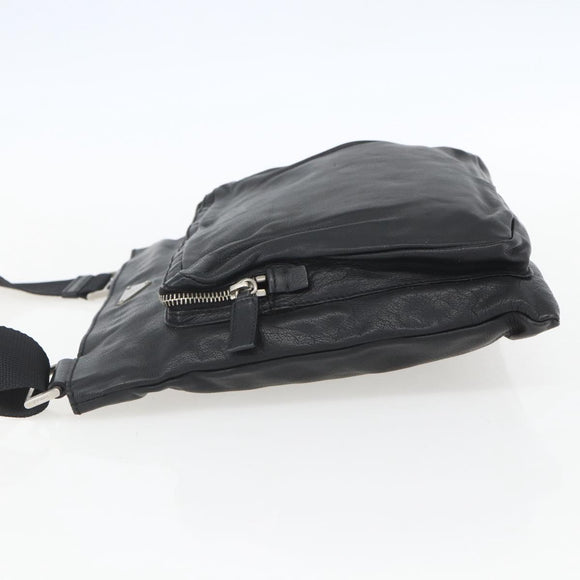 PRADA Schoudertas Leer Zwart Zilver Auth 155697A