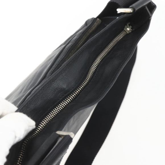 PRADA Schoudertas Leer Zwart Zilver Auth 155697A