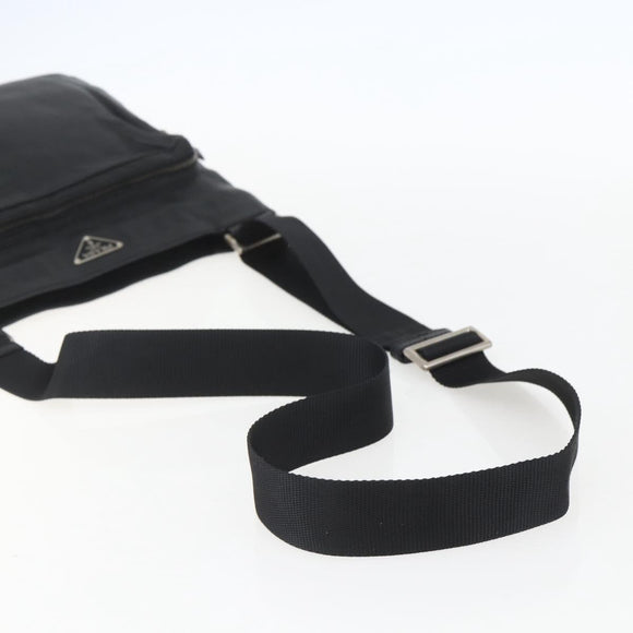 PRADA Schoudertas Leer Zwart Zilver Auth 155697A