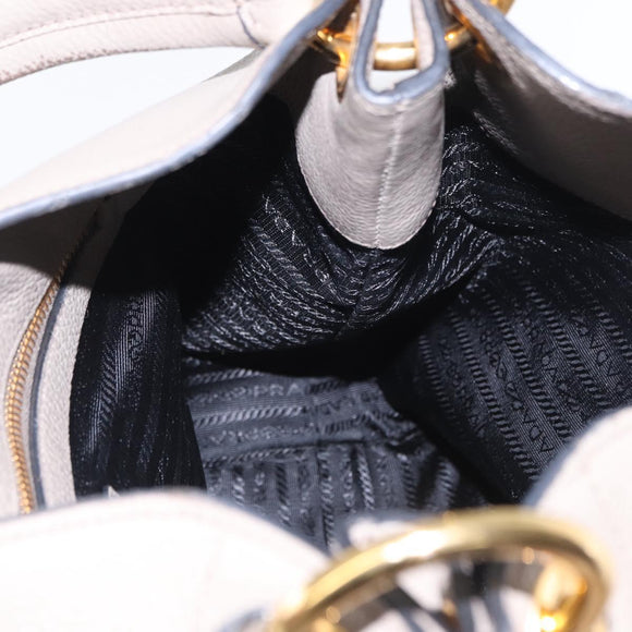 PRADA Shoulder Bag Leather Gray Gold Auth 155698