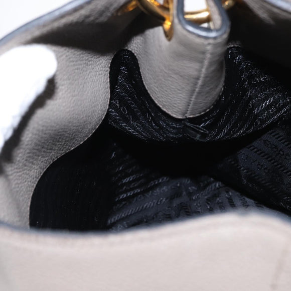 PRADA Shoulder Bag Leather Gray Gold Auth 155698
