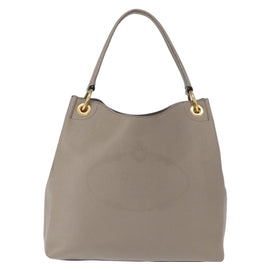 PRADA Shoulder Bag Leather Gray Gold Auth 155698 - 0