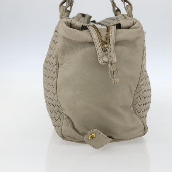 BOTTEGA VENETA INTRECCIATO Hand Bag Leather Beige Gold Auth 155700