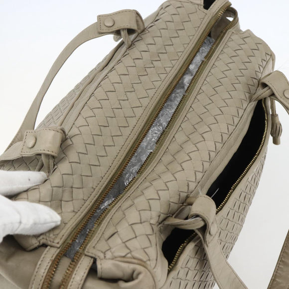 BOTTEGA VENETA INTRECCIATO Hand Bag Leather Beige Gold Auth 155700