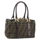 FENDI Zucca Canvas Hand Bag Black Brown gold Auth 155701-1