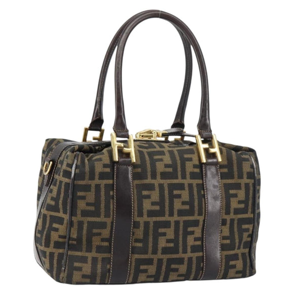 FENDI Zucca Canvas Hand Bag Black Brown gold Auth 155701