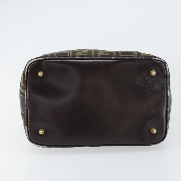 FENDI Zucca Canvas Hand Bag Black Brown gold Auth 155701
