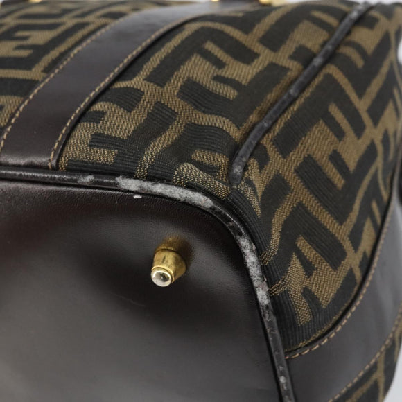 FENDI Zucca Canvas Hand Bag Black Brown gold Auth 155701