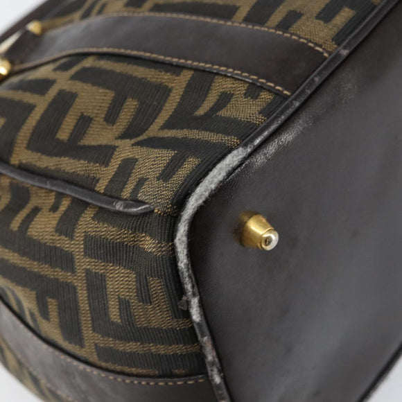 FENDI Zucca Canvas Hand Bag Black Brown gold Auth 155701