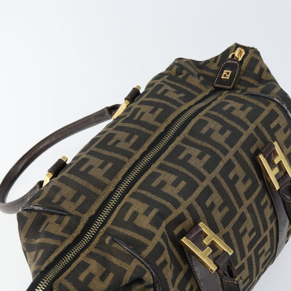FENDI Zucca Canvas Hand Bag Black Brown gold Auth 155701