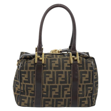 FENDI Zucca Canvas Hand Bag Black Brown gold Auth 155701 - 0