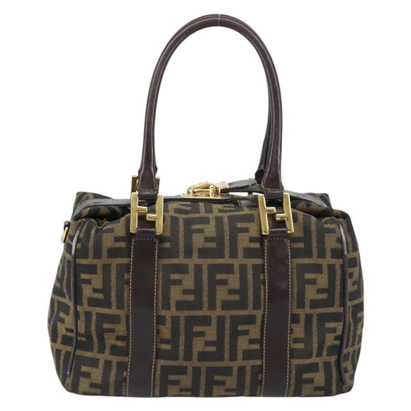FENDI Zucca Canvas Hand Bag Black Brown gold Auth 155701