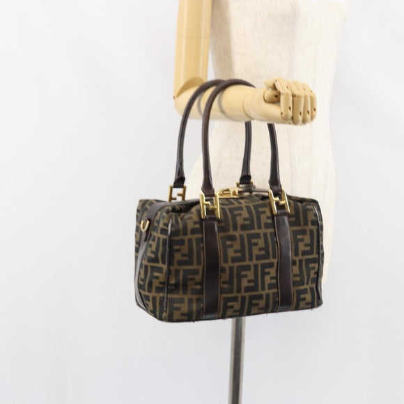FENDI Zucca Canvas Hand Bag Black Brown gold Auth 155701