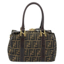 FENDI Zucca Canvas Hand Bag Black Brown gold Auth 155701-13