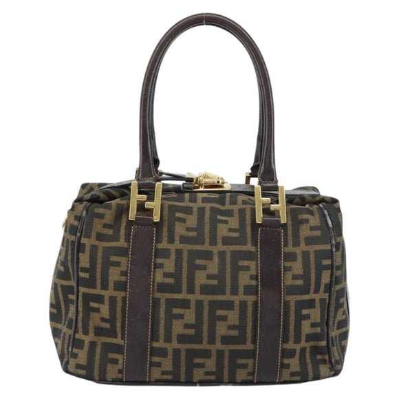 FENDI Zucca Canvas Hand Bag Black Brown gold Auth 155701