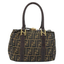 FENDI Zucca Canvas Hand Bag Black Brown gold Auth 155701-2