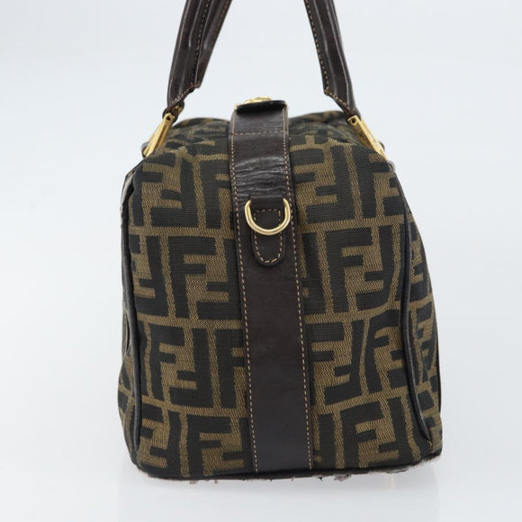 FENDI Zucca Canvas Hand Bag Black Brown gold Auth 155701
