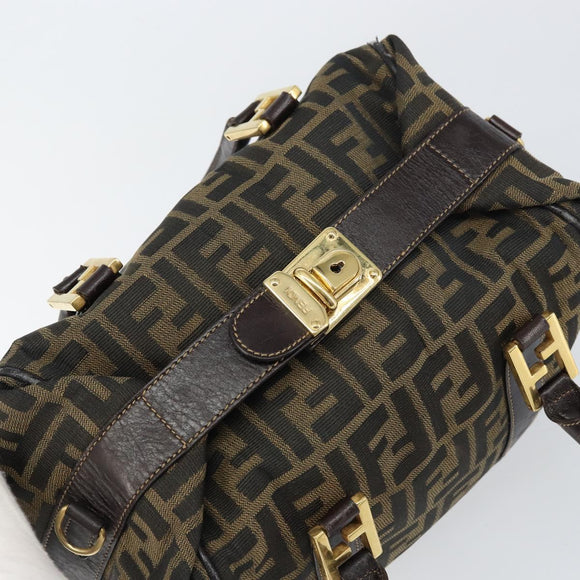 FENDI Zucca Canvas Hand Bag Black Brown gold Auth 155701