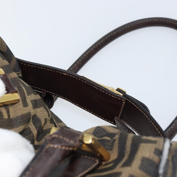 FENDI Zucca Canvas Hand Bag Black Brown gold Auth 155701