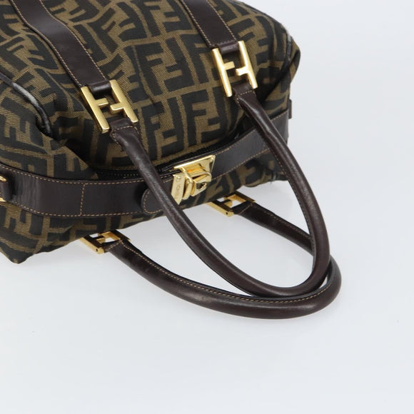 FENDI Zucca Canvas Hand Bag Black Brown gold Auth 155701