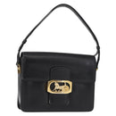 CELINE Horse Carriage Shoulder Bag Leather Black Gold Auth 155706-1