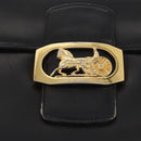 CELINE Horse Carriage Shoulder Bag Leather Black Gold Auth 155706-14