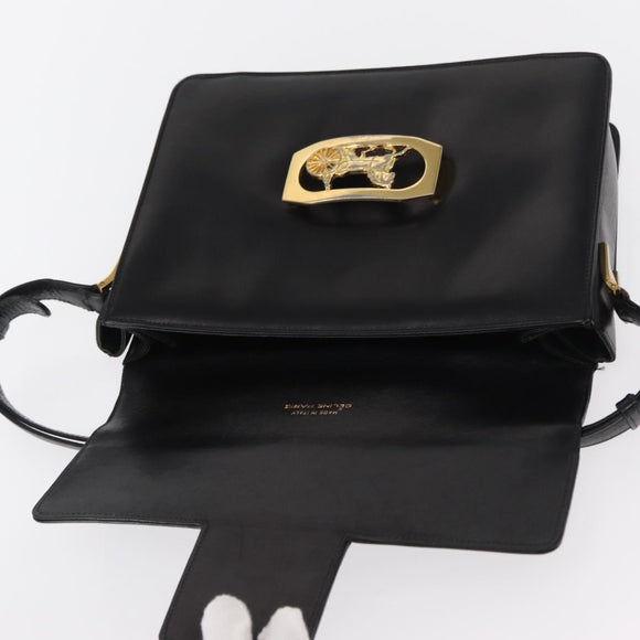 CELINE Horse Carriage Shoulder Bag Leather Black Gold Auth 155706