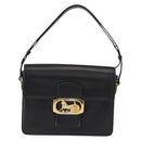 CELINE Horse Carriage Shoulder Bag Leather Black Gold Auth 155706-2