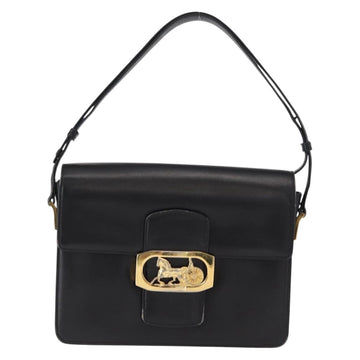 CELINE Horse Carriage Shoulder Bag Leather Black Gold Auth 155706 - 0