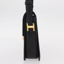 CELINE Horse Carriage Shoulder Bag Leather Black Gold Auth 155706-4