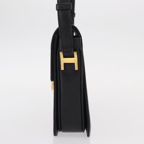 CELINE Horse Carriage Shoulder Bag Leather Black Gold Auth 155706