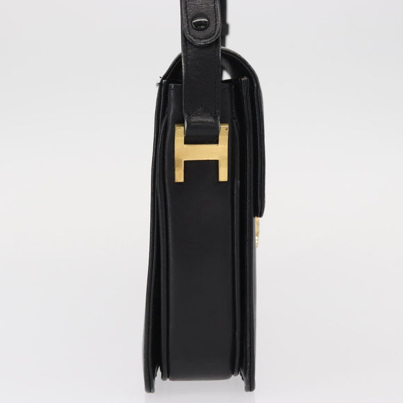 CELINE Horse Carriage Shoulder Bag Leather Black Gold Auth 155706