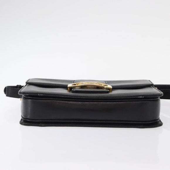 CELINE Horse Carriage Shoulder Bag Leather Black Gold Auth 155706