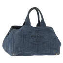 PRADA Canapa GM Hand Bag Denim Blue Gold Auth 155724-1