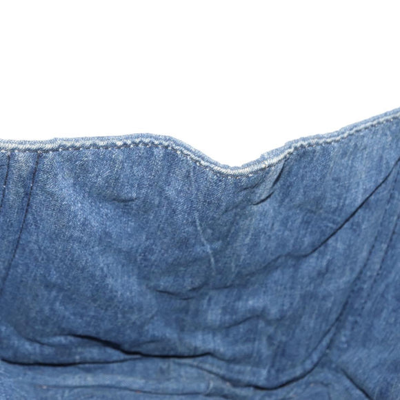 PRADA Canapa GM Hand Bag Denim Blue Gold Auth 155724