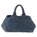 PRADA Canapa GM Hand Bag Denim Blue Gold Auth 155724-13