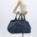 PRADA Canapa GM Hand Bag Denim Blue Gold Auth 155724-23
