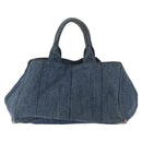 PRADA Canapa GM Hand Bag Denim Blue Gold Auth 155724-2