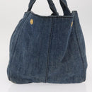 PRADA Canapa GM Hand Bag Denim Blue Gold Auth 155724-3