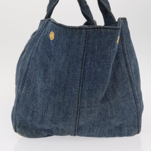PRADA Canapa GM Hand Bag Denim Blue Gold Auth 155724