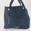 PRADA Canapa GM Hand Bag Denim Blue Gold Auth 155724-4